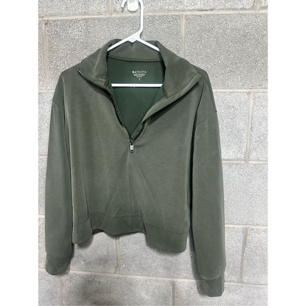 Athleta Women's Quarter Zip Sweatshirt Size S Green Long Sleeve Athletic